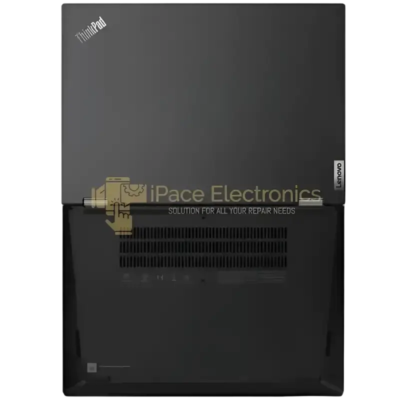 Back view of a preowned Lenovo ThinkPad T590 showcasing its sleek design and durable build.