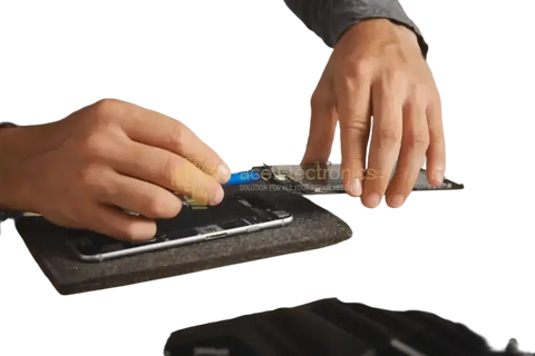 Technician performing a professional iPhone screen repair service with precision tools and gloves