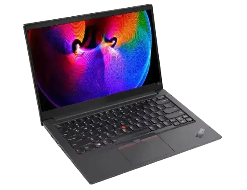 Refurbished black lenovo thinkpad t14 gen 1 laptop with amd ryzen pro 4750u 16gb ram and colorful abstract wallpaper