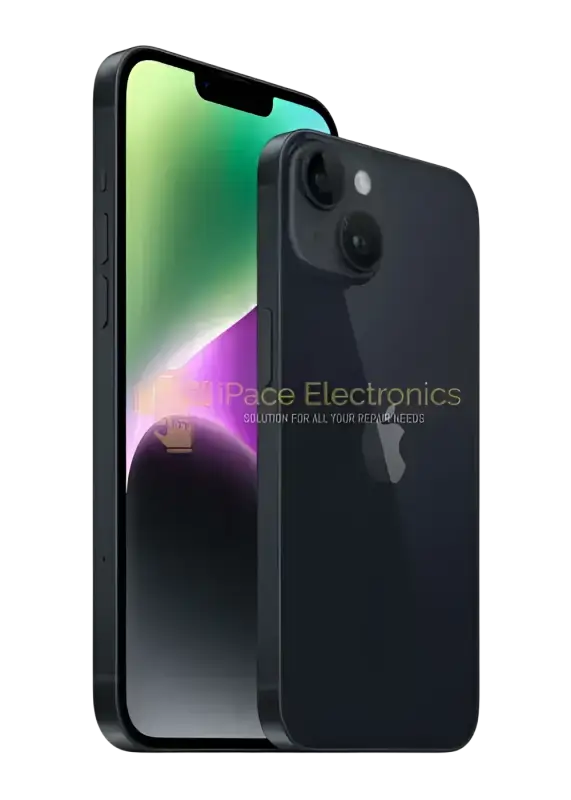 Refurbished iPhone 14 Plus 128GB in black showcasing rear camera and sleek design