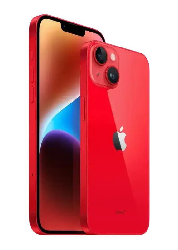 Refurbished iPhone 14 Plus 128GB red showcasing its sleek design and vibrant color