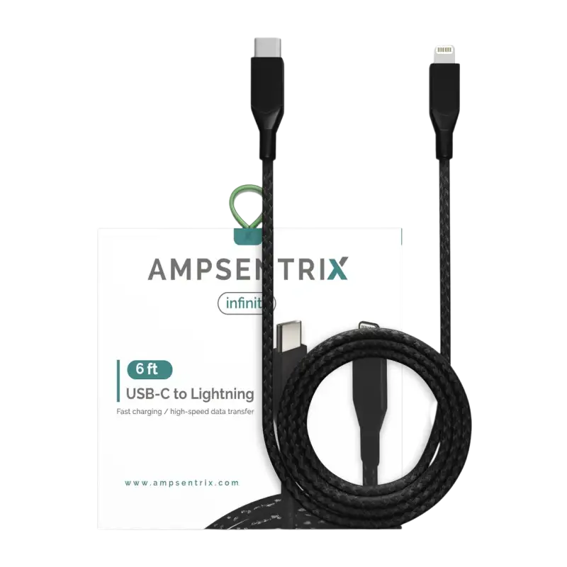 Replacement 3ft Non-MFI Lightning To USB Type C Cable (Infinity) (Black)