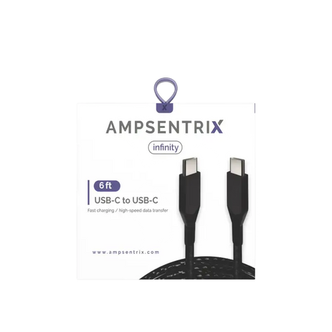 Replacement 6 ft USB Type C To USB Type C Cable (AmpSentrix) (Infinity) (Black)