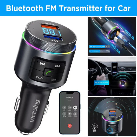 Bluetooth 5.0 FM Transmitter Car Adapter QC3.0 USB Fast Charger MP3 Music Player