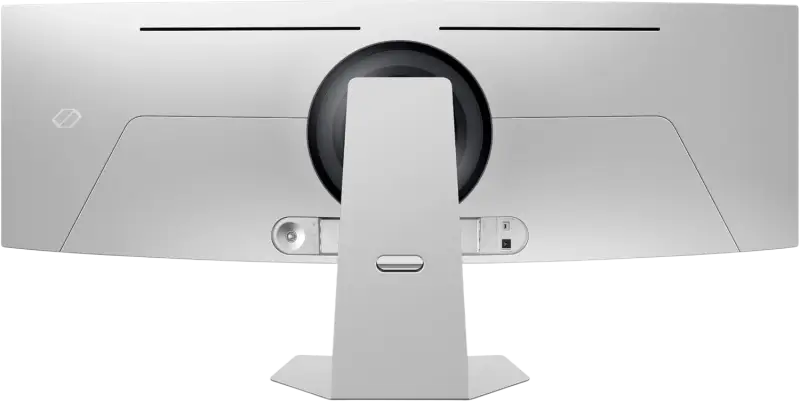 Silver aluminum-framed samsung 49 inch odyssey oled g9 gaming monitor with curved design and 03ms response time