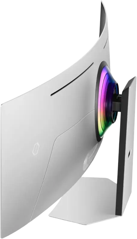 Samsung 49 inch Odyssey OLED G9 curved white gaming monitor with rgb ring and quantum processor pro fast 03ms response time