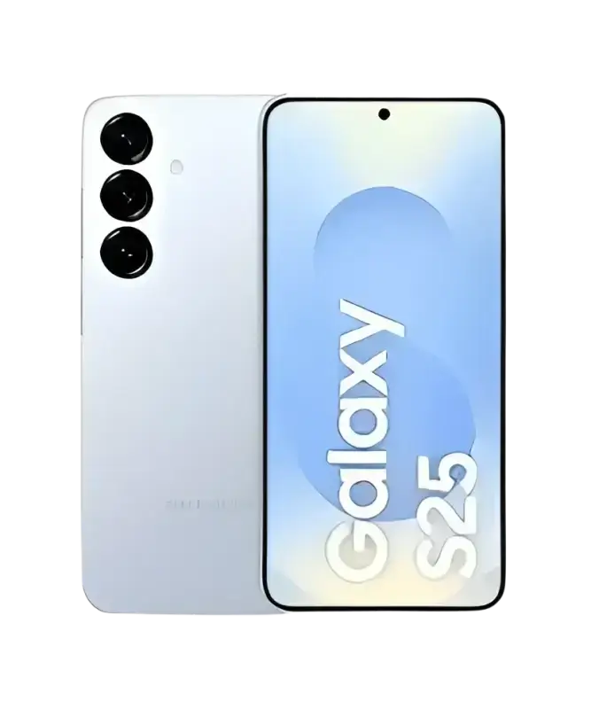 Samsung Galaxy S25 open box smartphone in white with sleek design and vibrant display