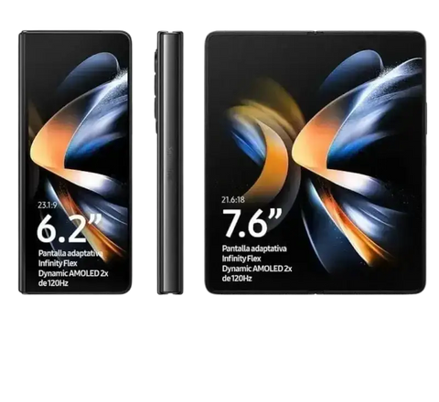 Samsung Galaxy Z Fold 4 5G unlocked displayed in an upright position showcasing its sleek design