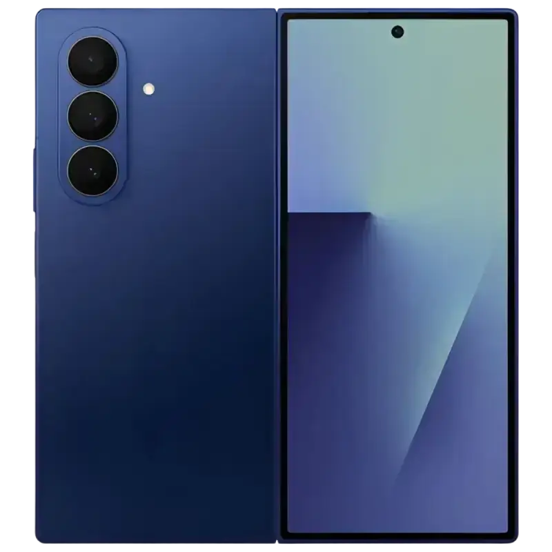 Samsung Galaxy Z Fold7 5G unlocked smartphone in blue with triple camera setup