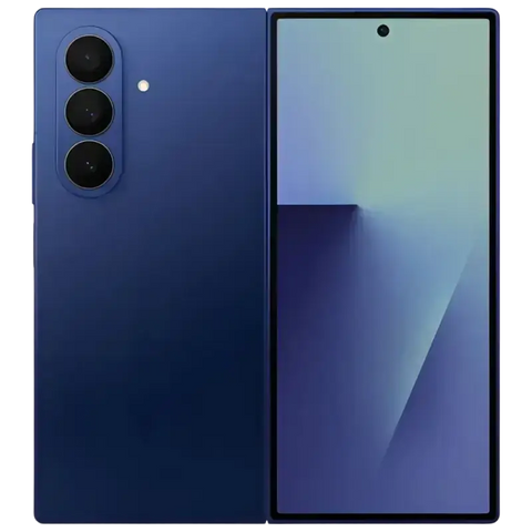 Samsung Galaxy Z Fold7 5G unlocked in navy blue showcasing its sleek design and advanced camera features