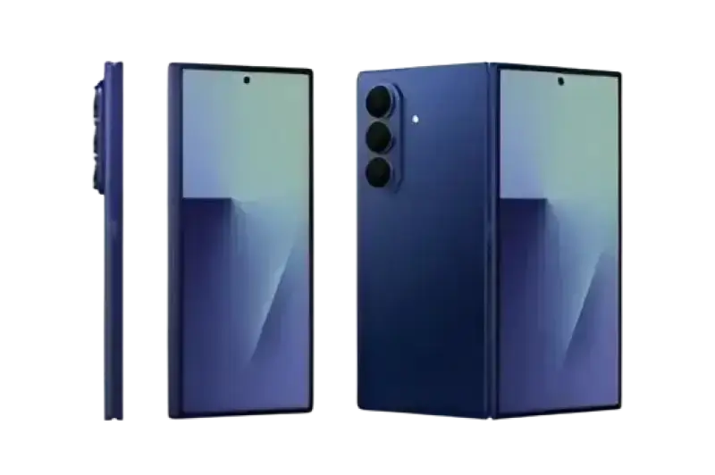 Samsung Galaxy Z Fold7 5G unlocked in navy blue showcasing its sleek design and advanced camera features
