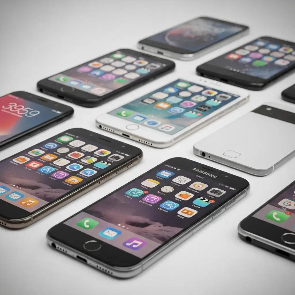 Selection of refurbished smartphones including iPhones, Samsung, and Google Pixel