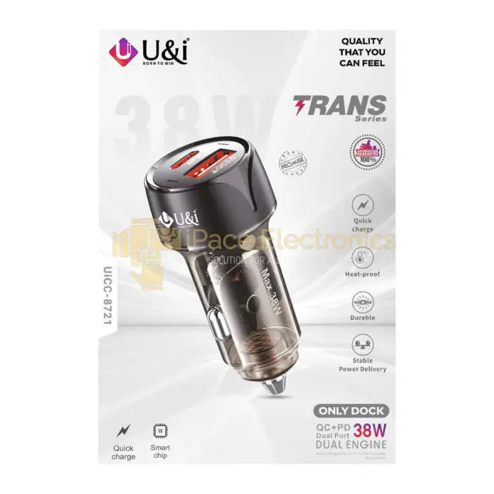 Ui 38W Dual Port Car Charger With Usb A To Type C Cable-8721 Accessories