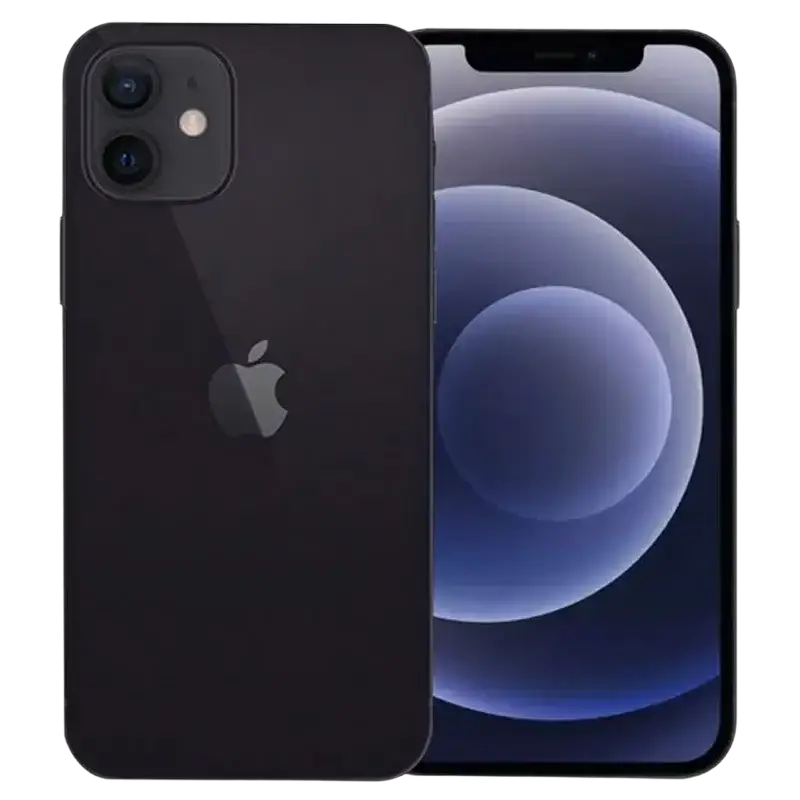 Unlocked iPhone 12 mini 128GB black showcased from front and back angles