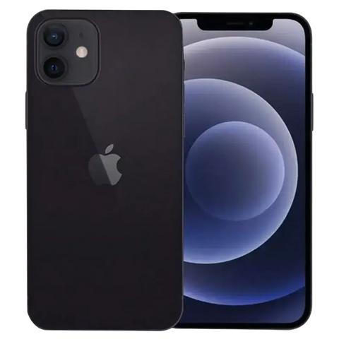 Unlocked iPhone 12 mini 128GB black showcased from front and back angles