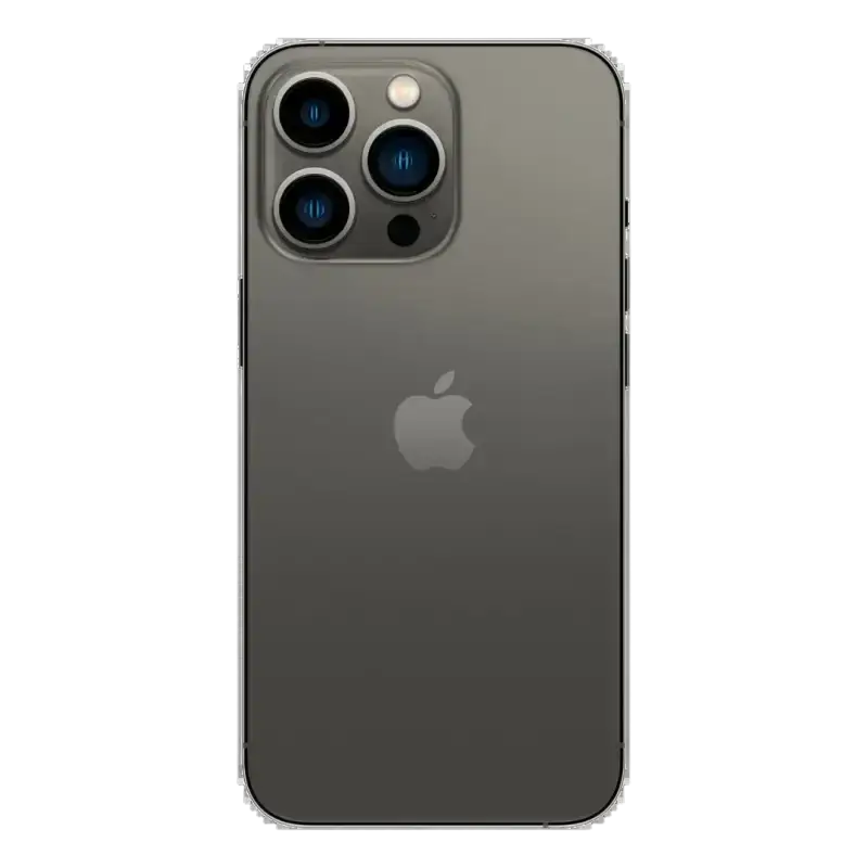 Back view of an unlocked iPhone 13 Pro 128GB for sale in sleek graphite color with triple camera system