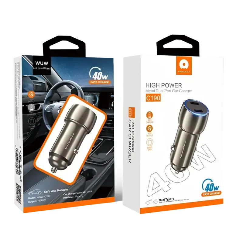 Wuw C190 12V Car Adapter 40W 2xUSB-C Black