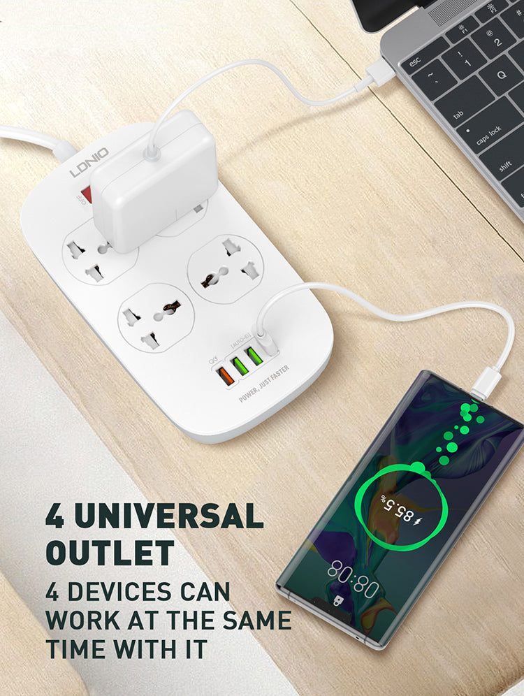 LDNIO SC4407 Power Socket with 4 Socket Outlets and 4 USB Charging Port